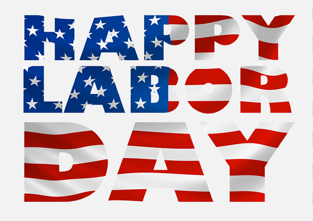 Letters made from the American flag  that spell out "Happy Labor Day" 