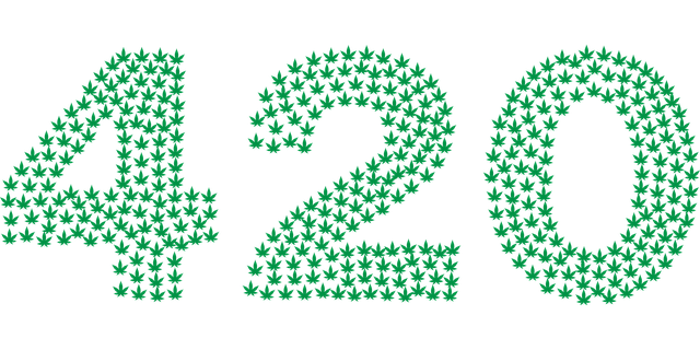 The word "420" made up of lots of tiny little pot leaves.